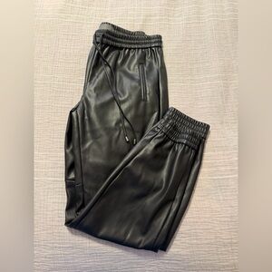 Anthropologie Sakara Faux Leather Joggers Black Elastic Drawstring Waist Size S